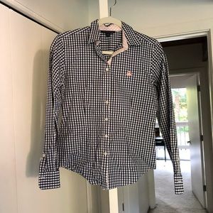 Brooks Brothers navy and white check top